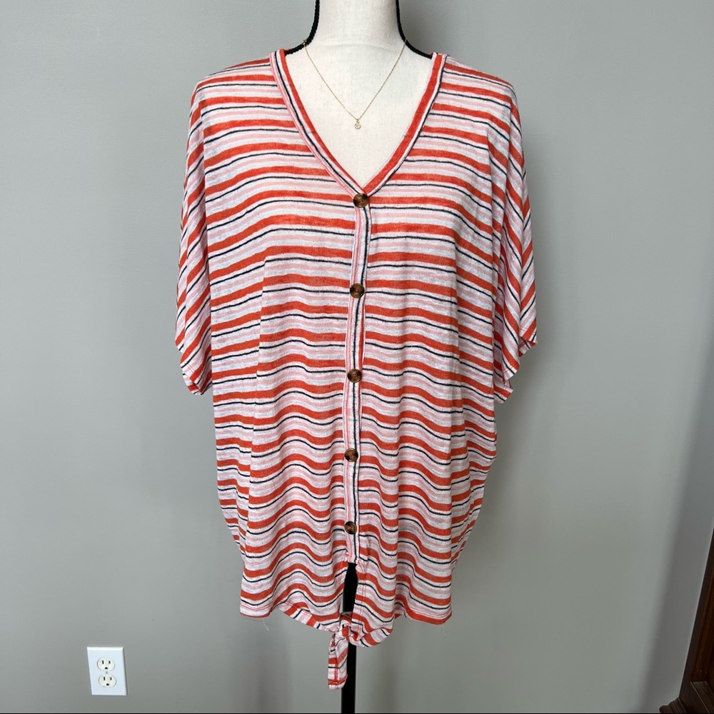 a.n.a. V-Neck Tie Front Striped Top